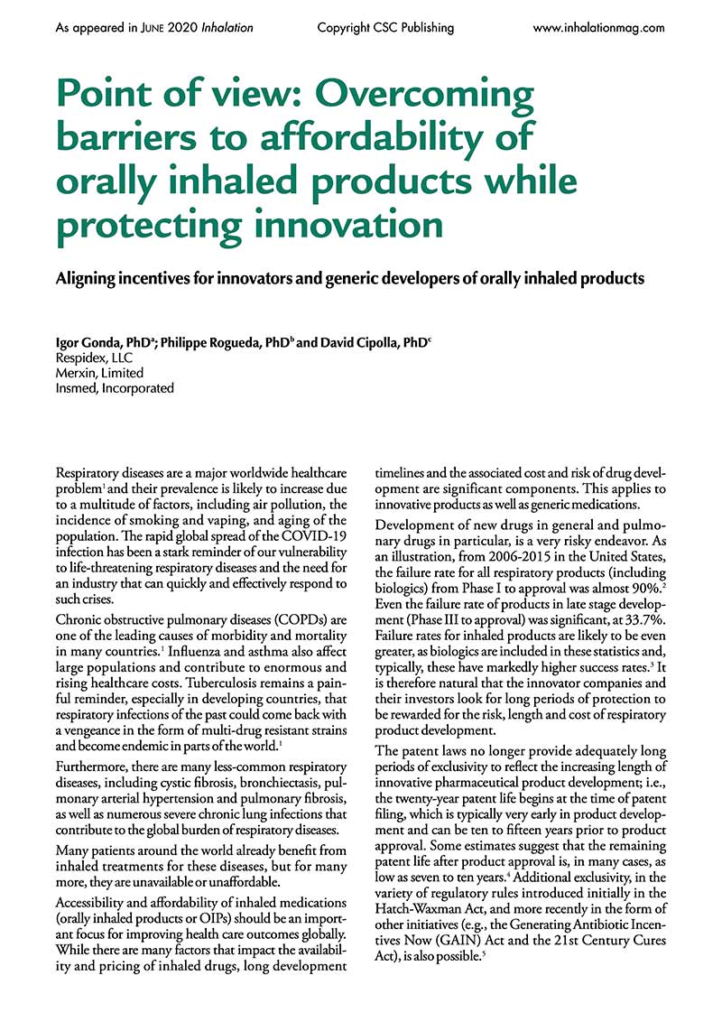 Overcoming barriers to affordability of orally inhaled products while protecting innovation