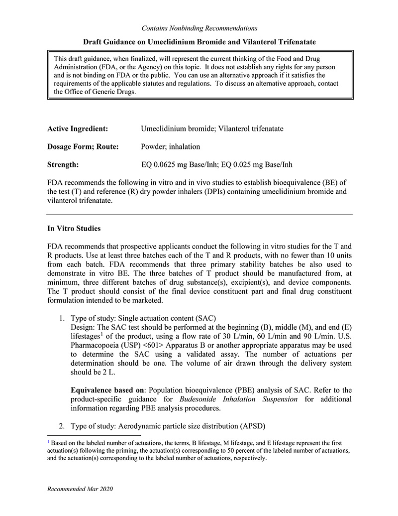 FDA Guidance on Umeclidinium