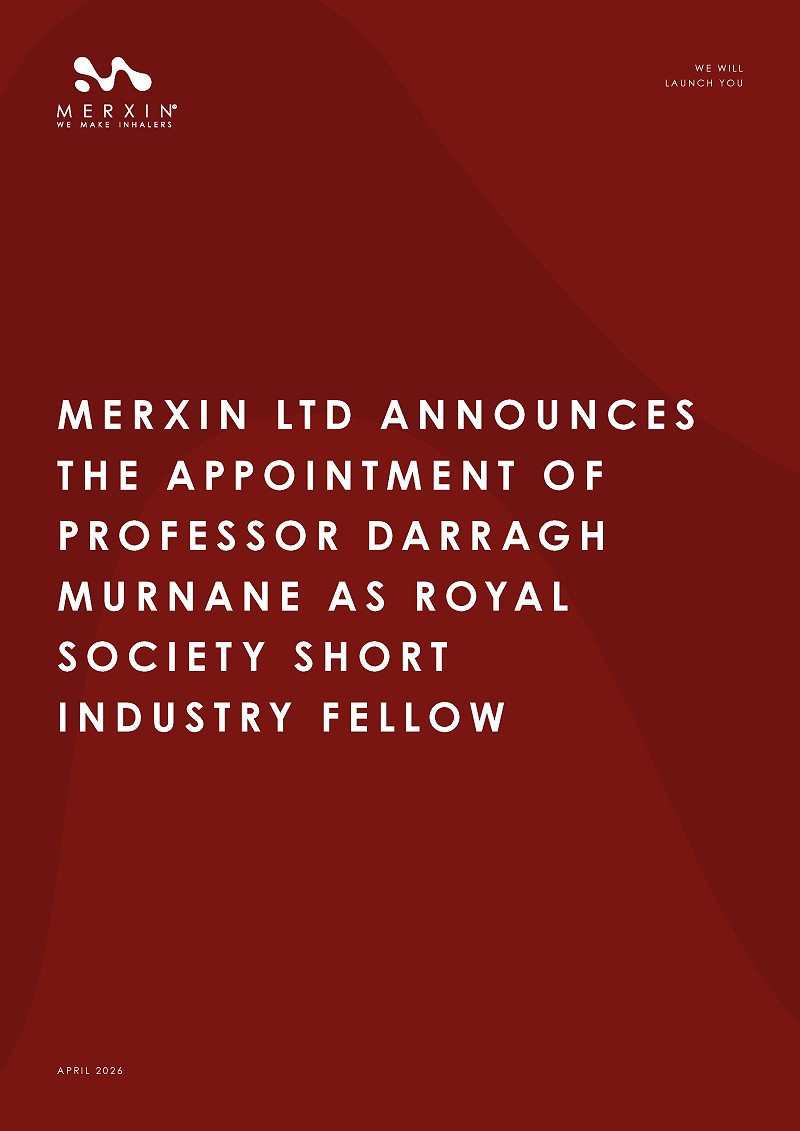 Merxin Ltd Announces the Appointment of Professor Darragh Murnane as Royal Society Short Industry Fellow