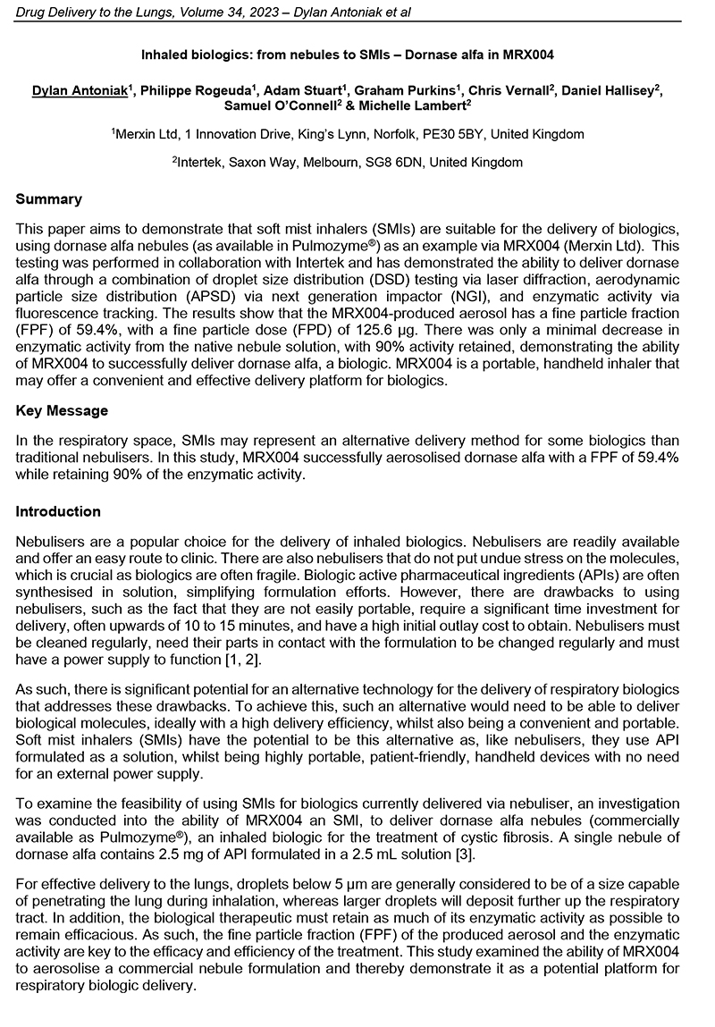 Dornase Alpha Soft Mist Inhaler DDL Abstract Merxin Ltd